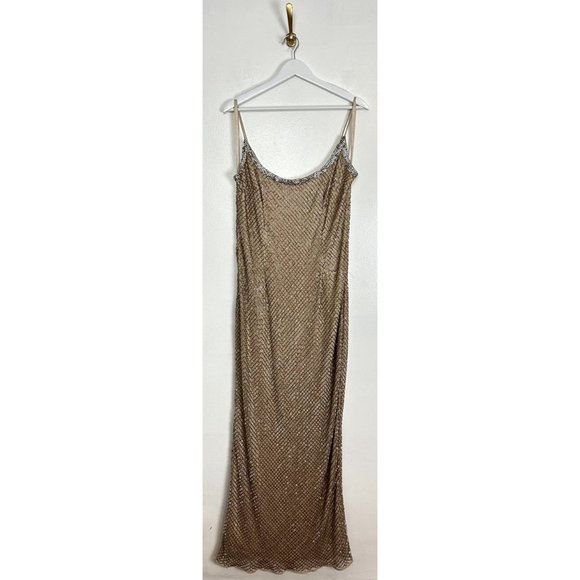 MAC DUGGAL Lattice Bead Sheath Gown in Nude Size US 10 - Picture 4 of 16